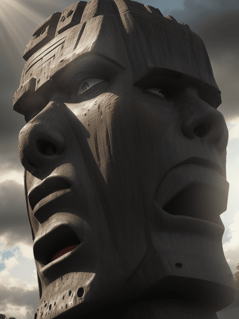 AI generated: Photo of a ultra realistic moai, , dramatic light, cinematic lighting, battered, low angle, trending...