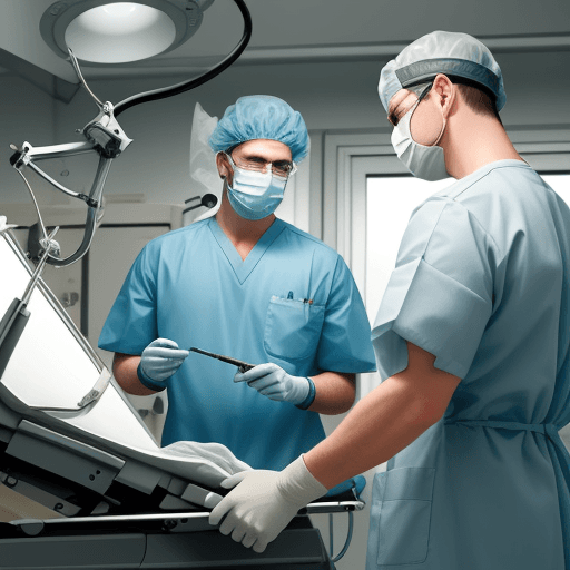 AI generated: one man in the operating room then operates on the other man with tools