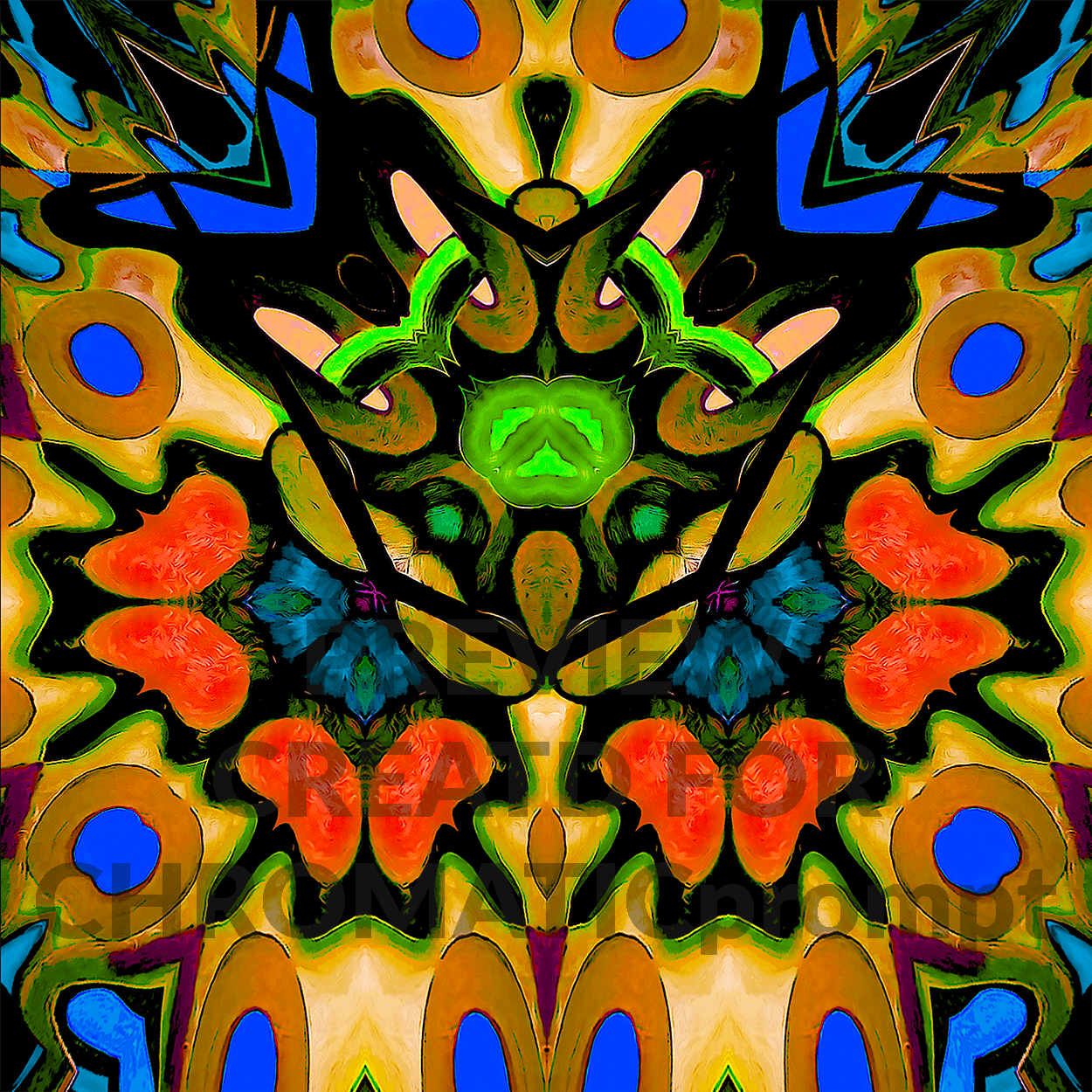 AI generated: "Create a vibrant, symmetrical abstract composition featuring dynamic organic shapes and intricate p...