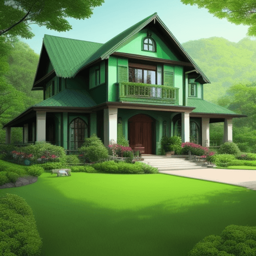 AI generated: A beautiful house, classy with a lot of green colorful nature 