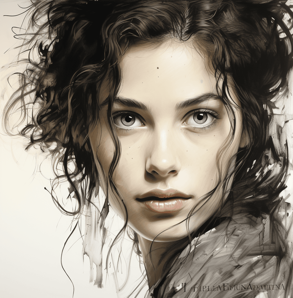 AI generated: a drawing of a young woman's beautiful face, in the style of vicente romero redondo, simplified line...