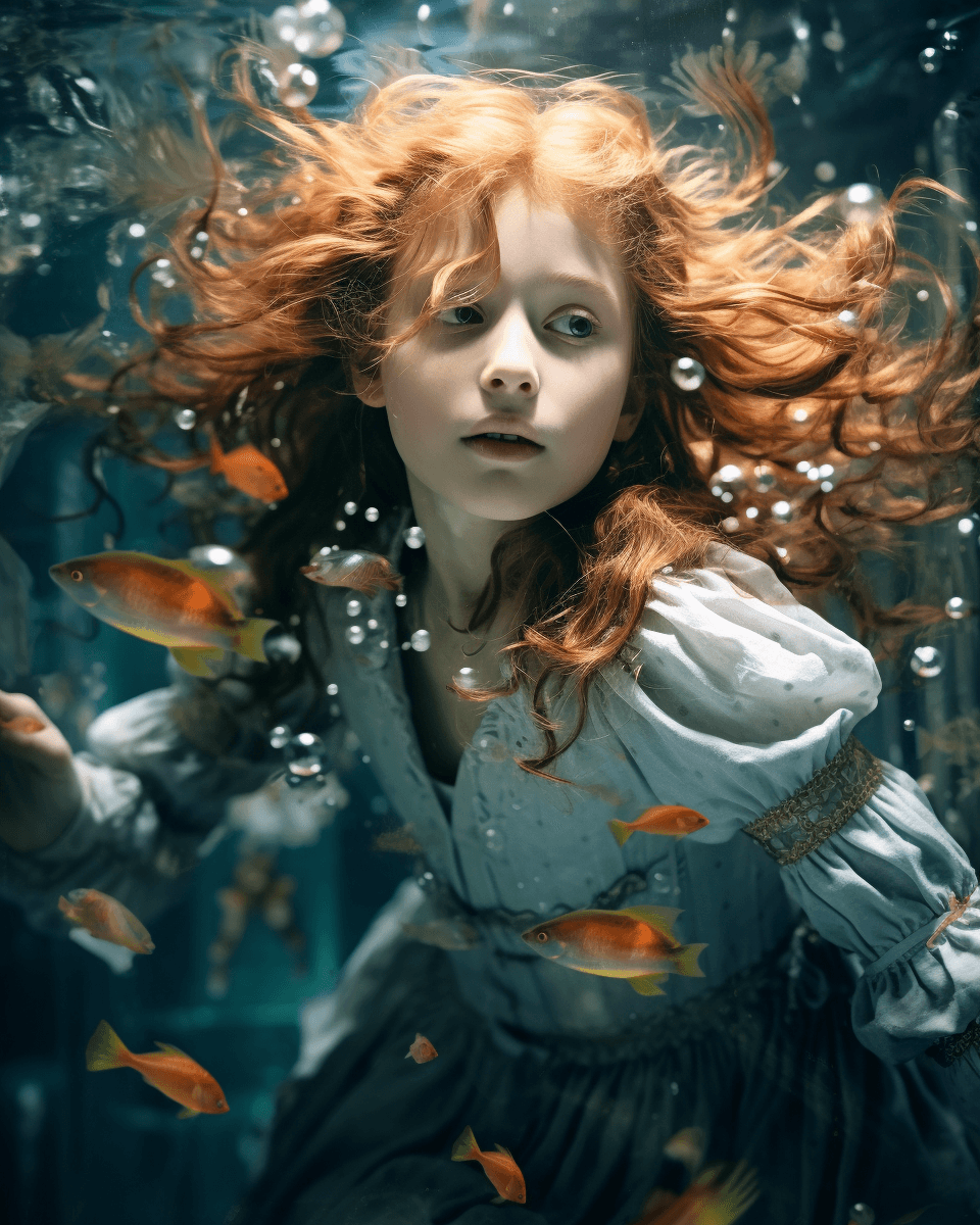 AI generated: girl in the water genemat 2013, in the style of imax, photorealistic compositions, baroque-inspired ...