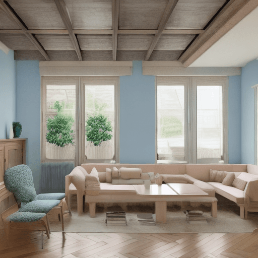 AI generated: High resolution photography interior design, dreamy sunken living room conversation pit, wooden floo...
