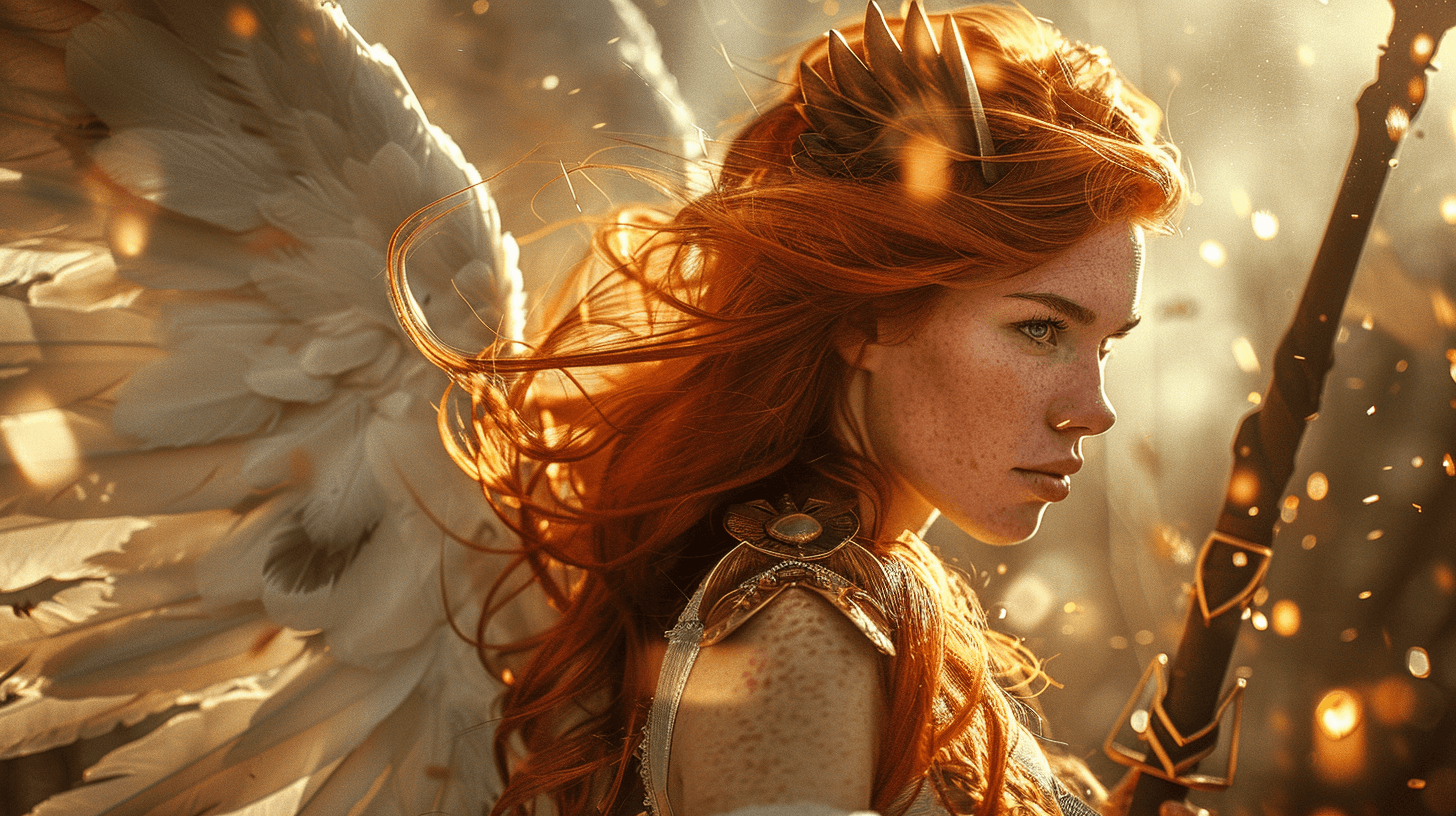 AI generated: Portrait photography, Ultra realistic photography of an Angelic Female Warrior, style of Annie Leibo...