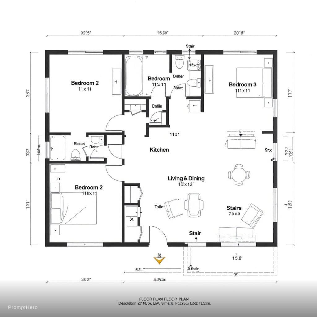 AI generated: Create a detailed, accurately scaled 2D architectural floor plan on a clean white background. The ov...