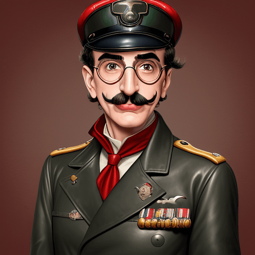 AI generated: Groucho Marx, aviator leather helmet, aviator goggles on head, epaulets, military air force uniform,...
