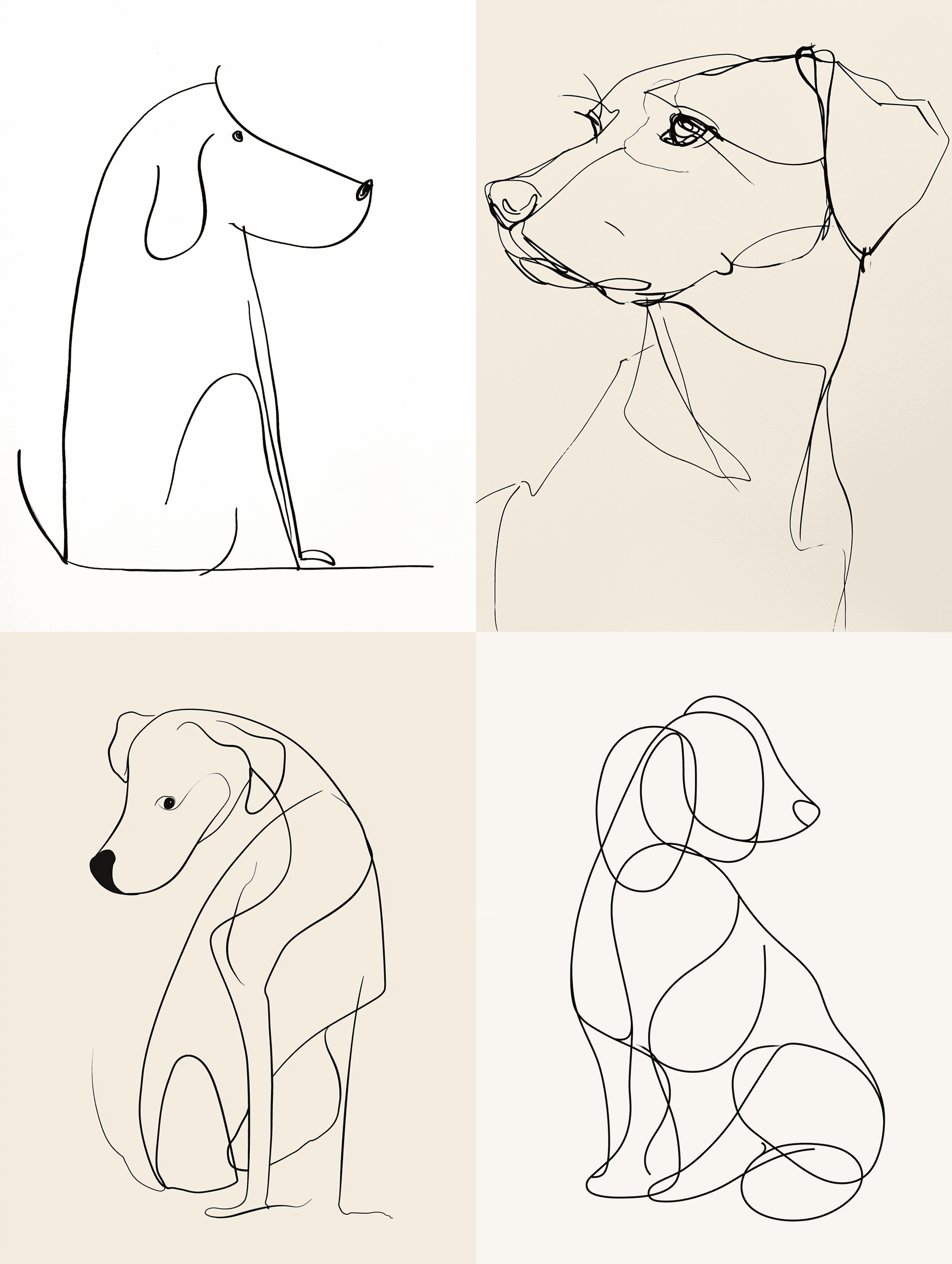 AI generated: A drawing of a dog in one-line drawing, figure outline only, single line, simple, in the style of on...