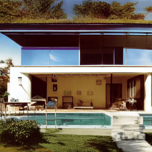 AI generated: Hyper realistic eye level exterior photo of a mid century modern style house overlooking the ocean, ...