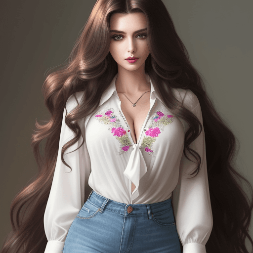 AI generated: An image of a woman with long, voluminous hair in loose waves, her alluring gaze fixed on the camera...