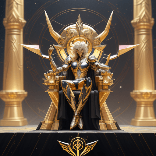 AI generated: full body shot with hyperdimensional totem implants. badass Saint Seiya Capricorn knight sitting on ...
