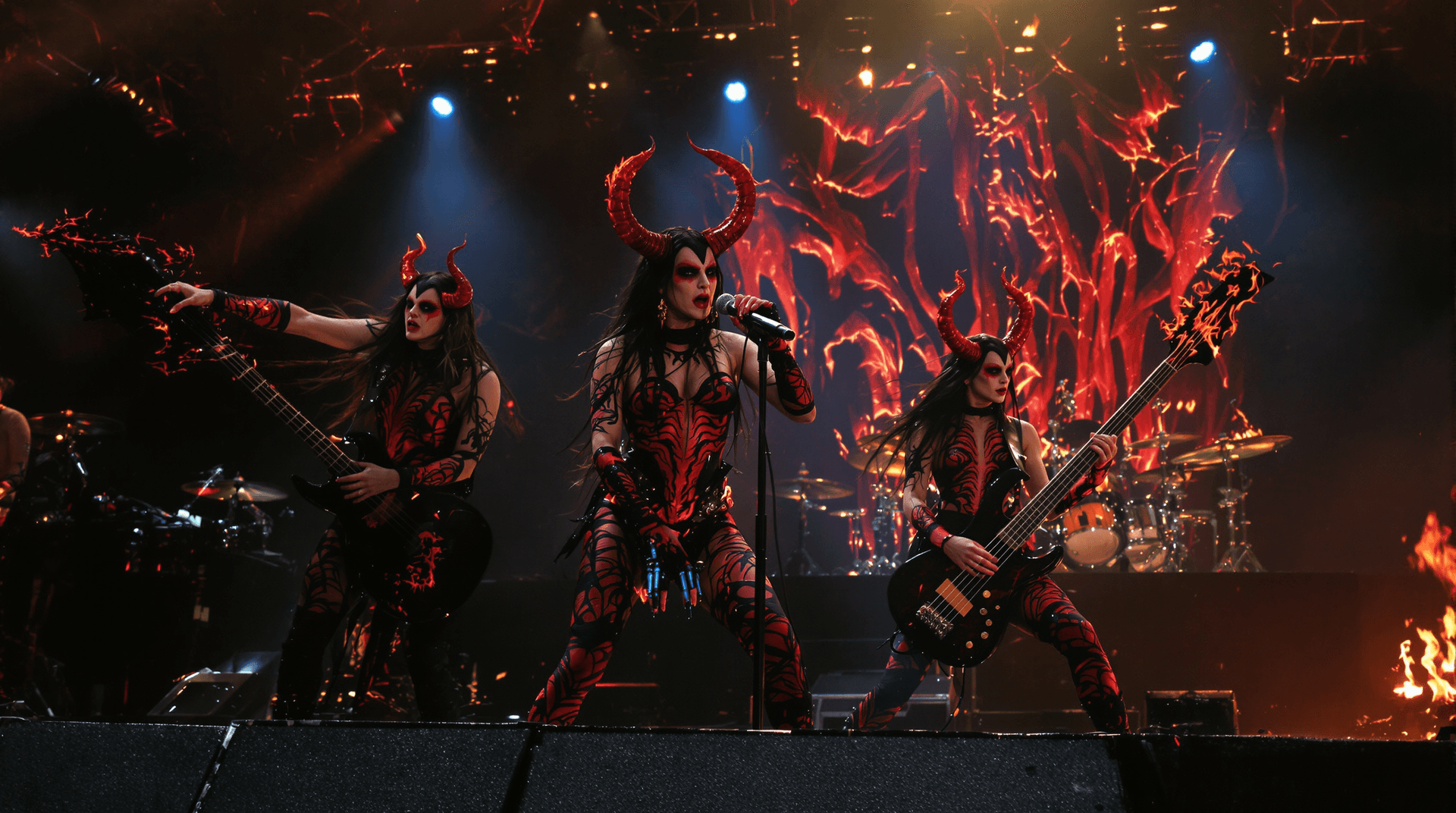 AI generated: A wide-angle concert scene, reminiscent of Beksiński's dark mysticism and Giger's biomechanical nigh...