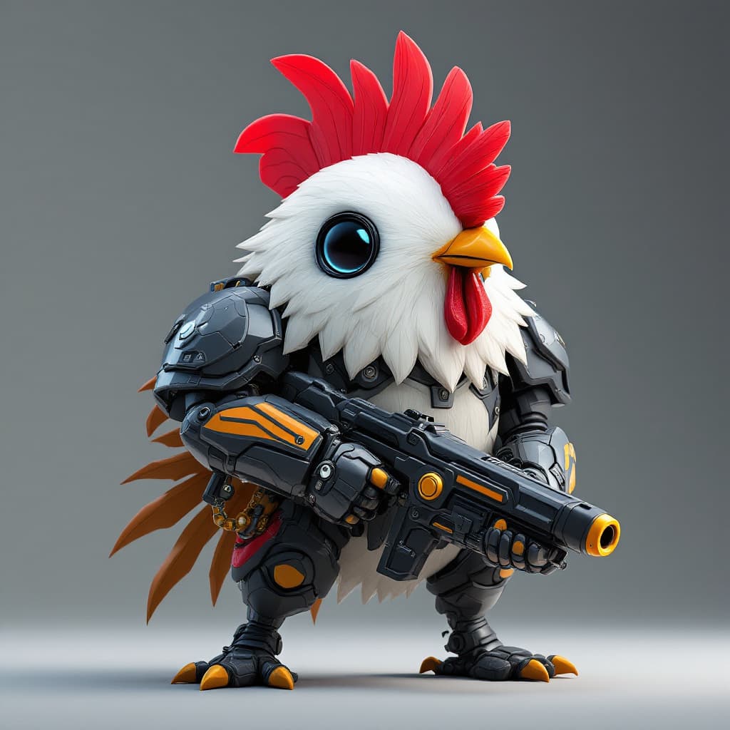 AI generated: A humanoid low poly chicken with futuristic armor. video game like. low poly, manga style, cartoon, ...