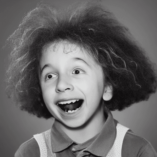 AI generated: High resolution cute photography of a 5 year old child that looks like einstein is ultra real, colou...