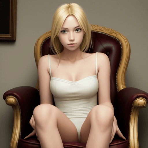 AI generated: blonde girl, on an chair