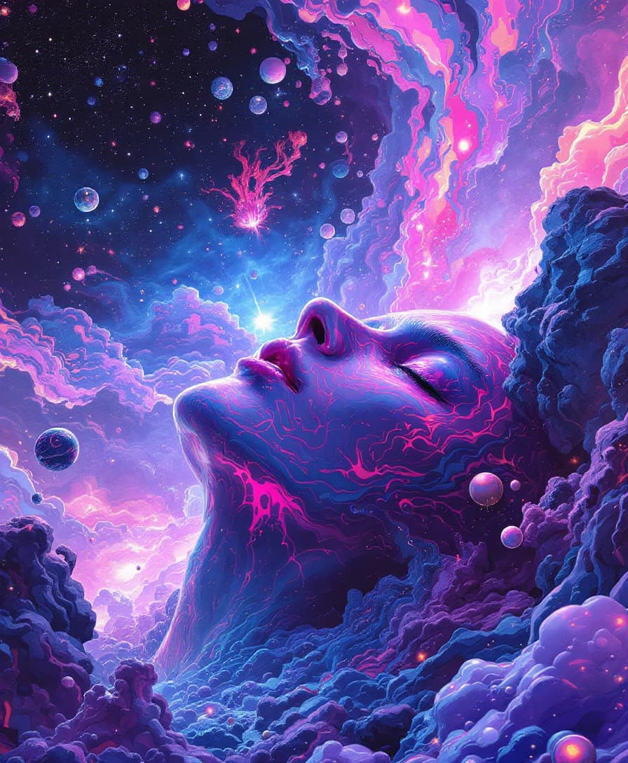 AI generated: Ominous drowning in psychedelic space inspired by hajime sorayama --s 750 --v 6.0