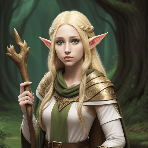 AI generated: young, blonde, female, elf druid rpg character 