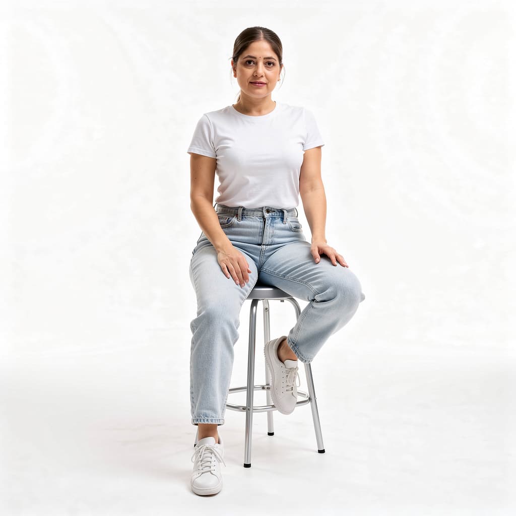 AI generated: A highly detailed, photorealistic, cinematic high-angle full-body studio shot of a cute and stylish ...