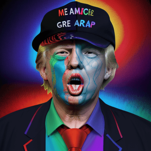 AI generated: donald trump  on a psychedelic trip with an open mouth and glowing eyes, with the make america great...