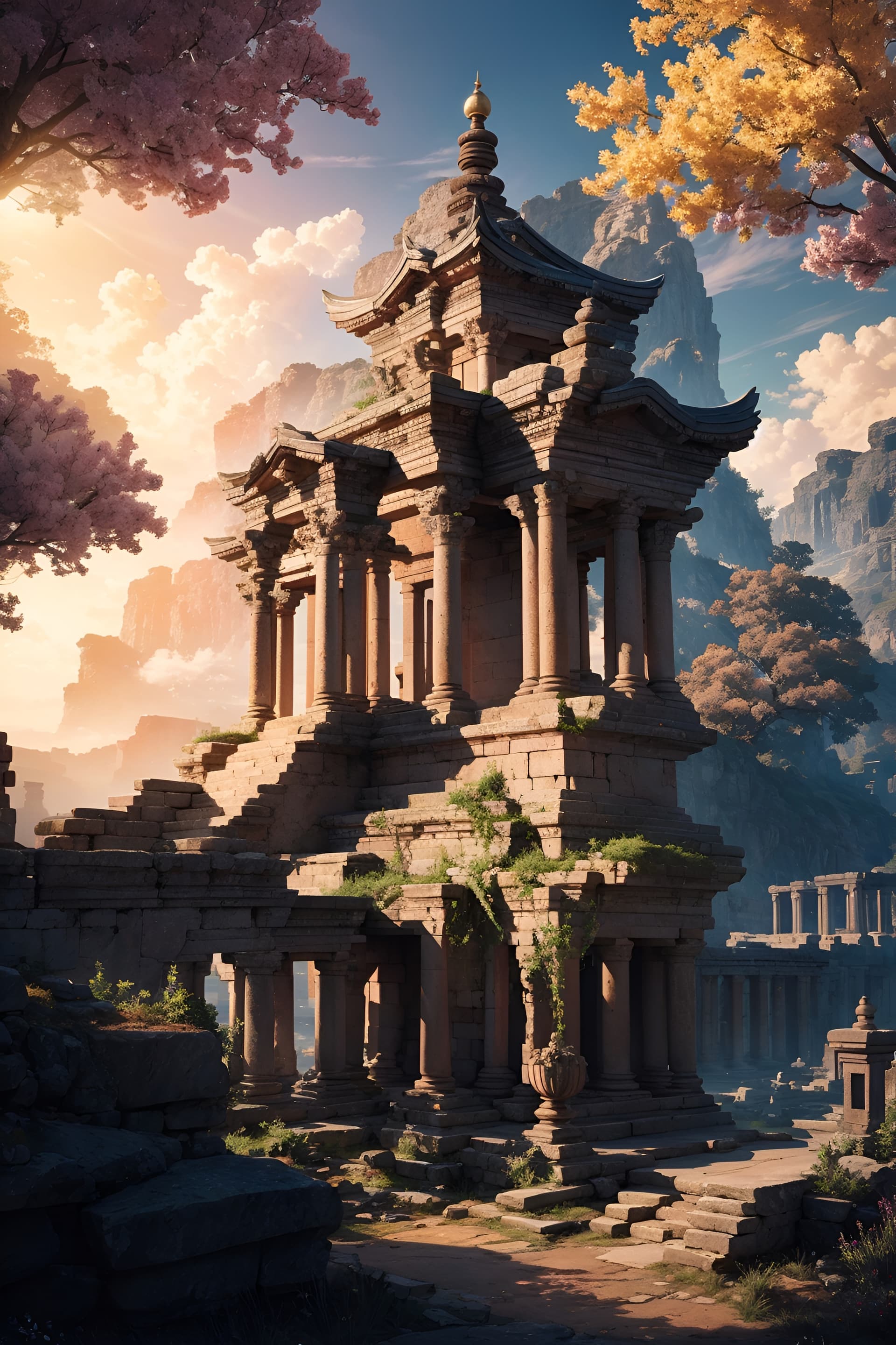 AI generated: (masterpiece), (anime style), award winning, centered, Instagram able, ancient temple ruin civilizat...