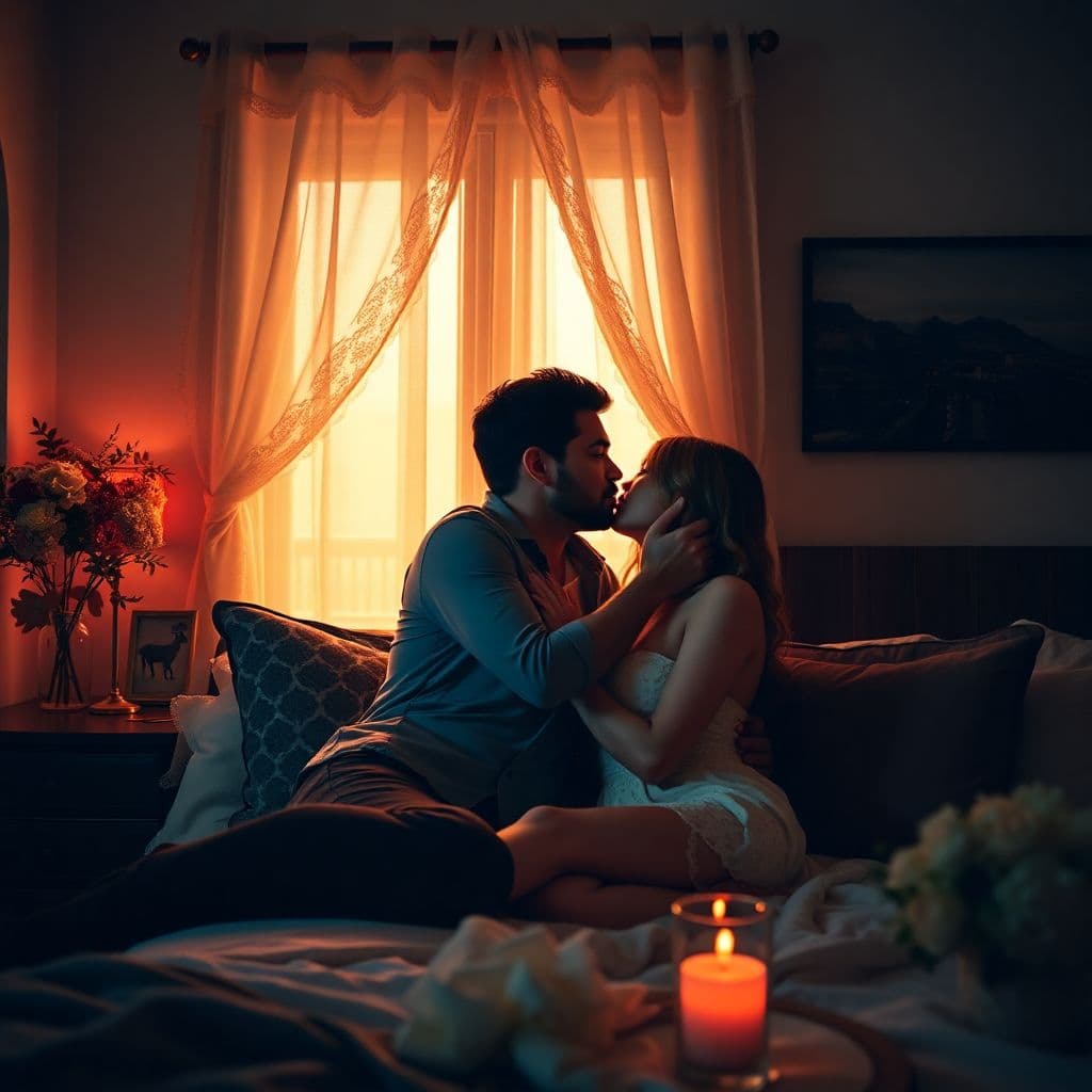AI generated: Romantic couple in love with each other in a private room 