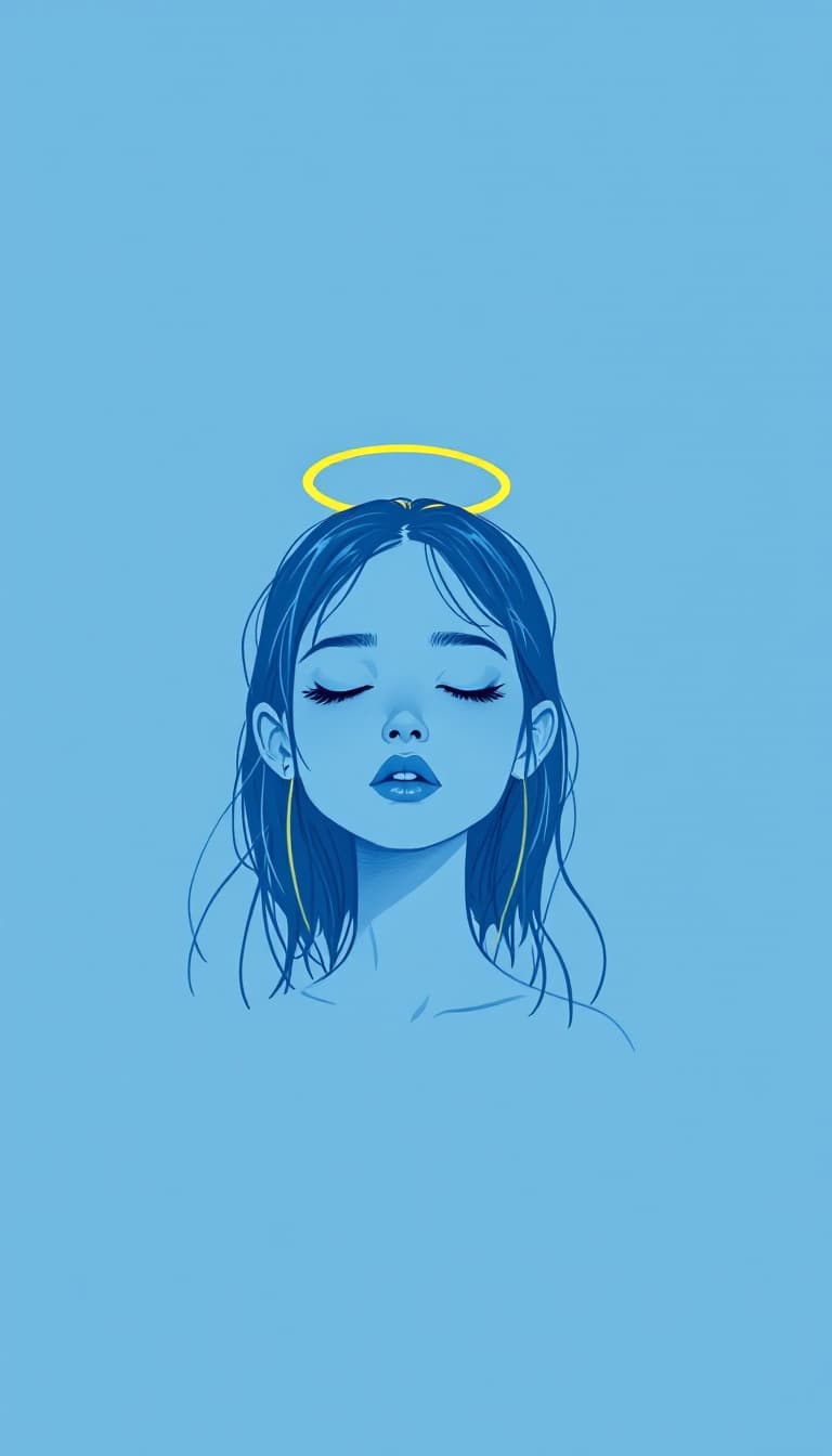 AI generated: a blue girl with gold angel halo head, in the style of neon realism, darkly romantic illustrations, ...