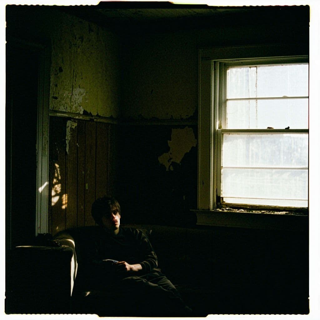 AI generated: grainy 80's photograph quality polaroid of smosh suicide caught in an abandoned house, dark
