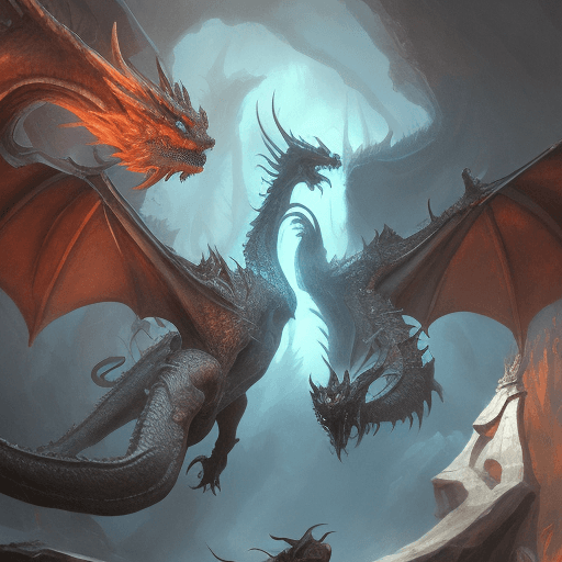 AI generated: two people are standing under a dragon watching other skulls, in the style of concept art, light sky...