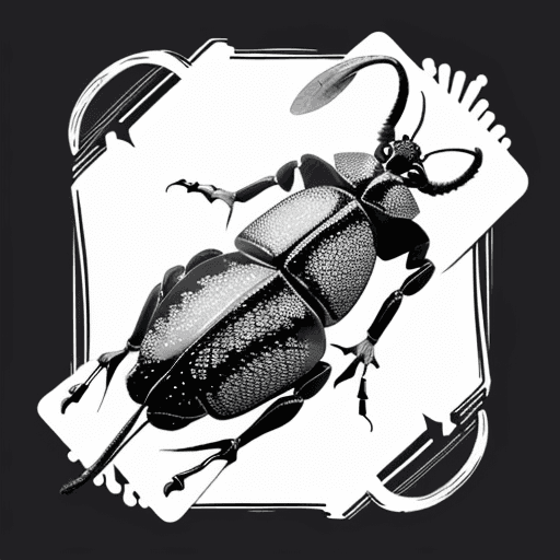 AI generated: a vectorized monochromatic svg of a hercules beetle sideways long horn