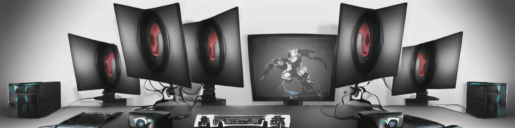 AI generated: In the background there are personal computers, keyboards, monitor, different pc components. In the ...
