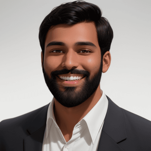 AI generated: a young man with short dark hair and a Fully black beard is smiling warmly at the camera. He is dres...