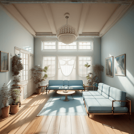 AI generated: High resolution photography interior design, dreamy sunken living room conversation pit, wooden floo...