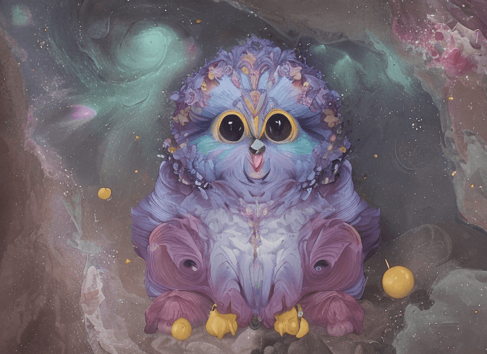 AI generated: communal galaxy of realistic pascal colorful roll up sour sweet mascot. It has two puppy eyes and a ...