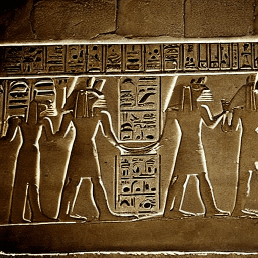 AI generated: The guards of the Egyptian god Anubis wait for the arrival of the god at the door of the pyramid on ...