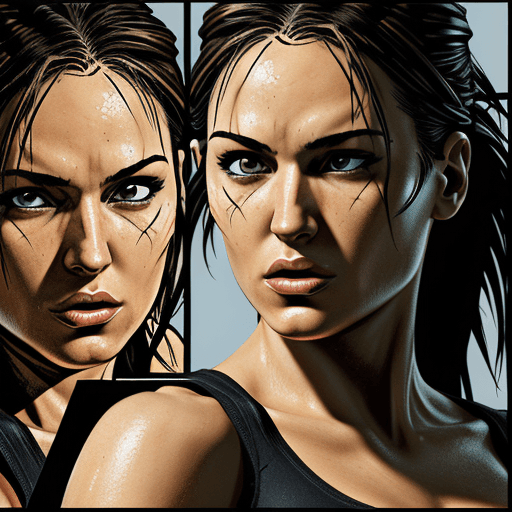 AI generated: lara croft, in the style of comic book-style art, bold, manga-inspired characters, close up, cartoon...