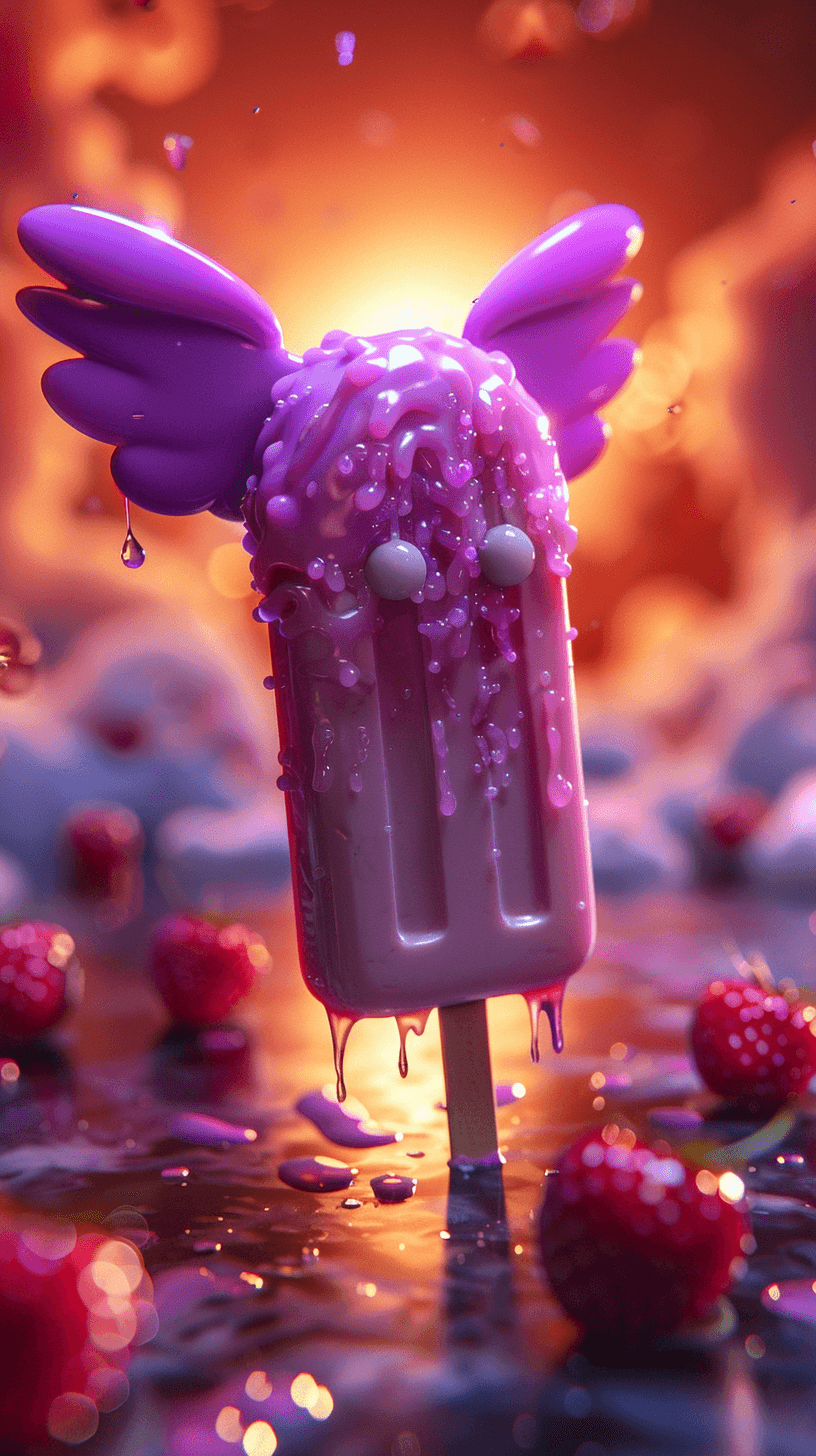 AI generated: cute popsicle character from mobile game, hyper realistic, octane render, 5k, toon, purple, Evangeli...