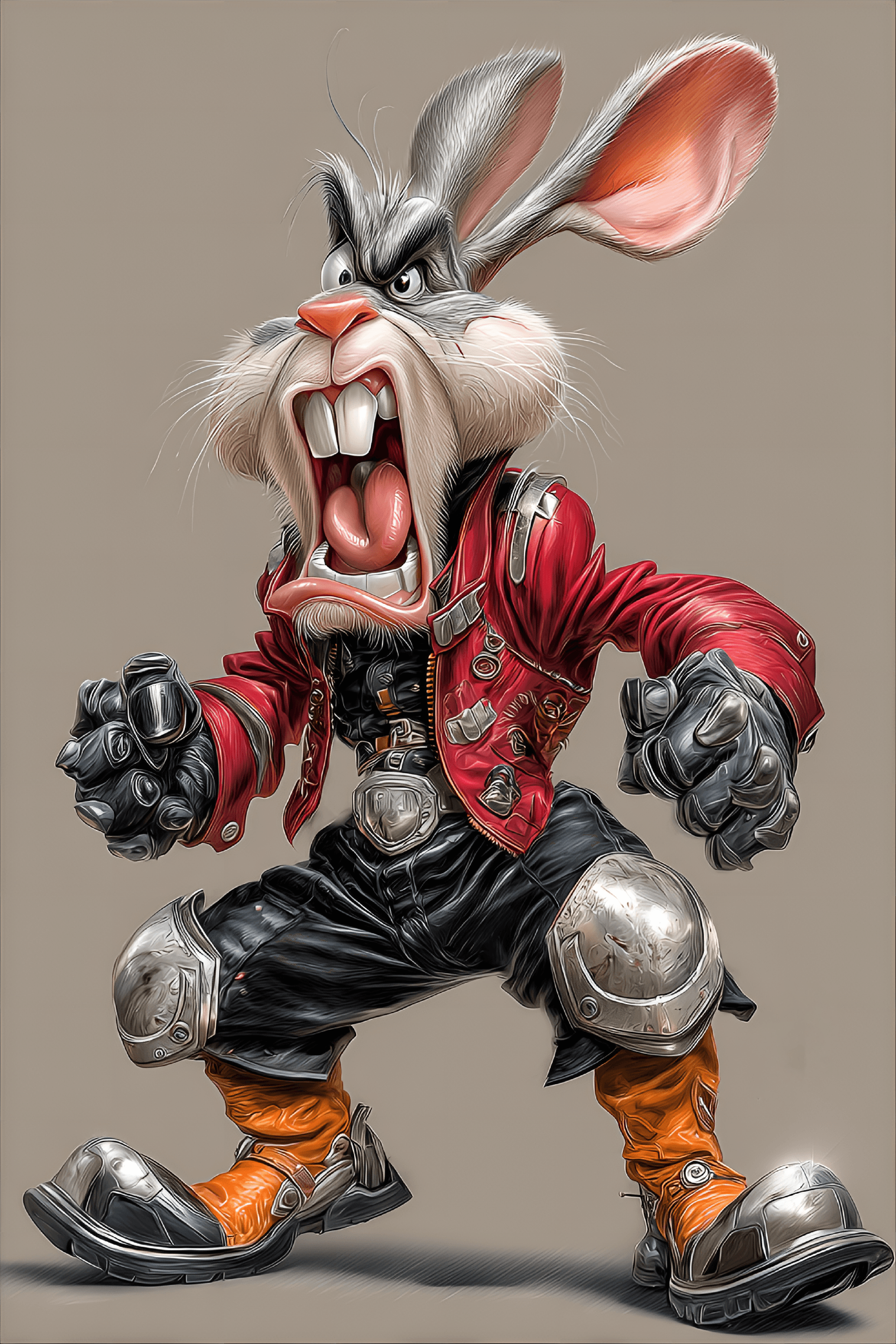 AI generated: funny caricature, fantasy rabbit caricature, genderless fantasy creature, ageless, furry, scar over ...