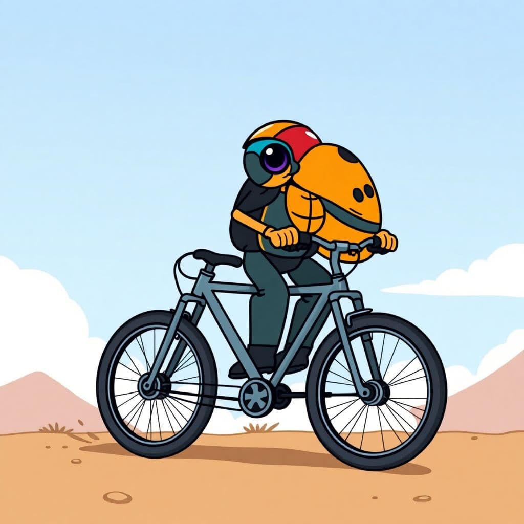 AI generated: 
A cartoon scarab beetle  riding a mountain bike
