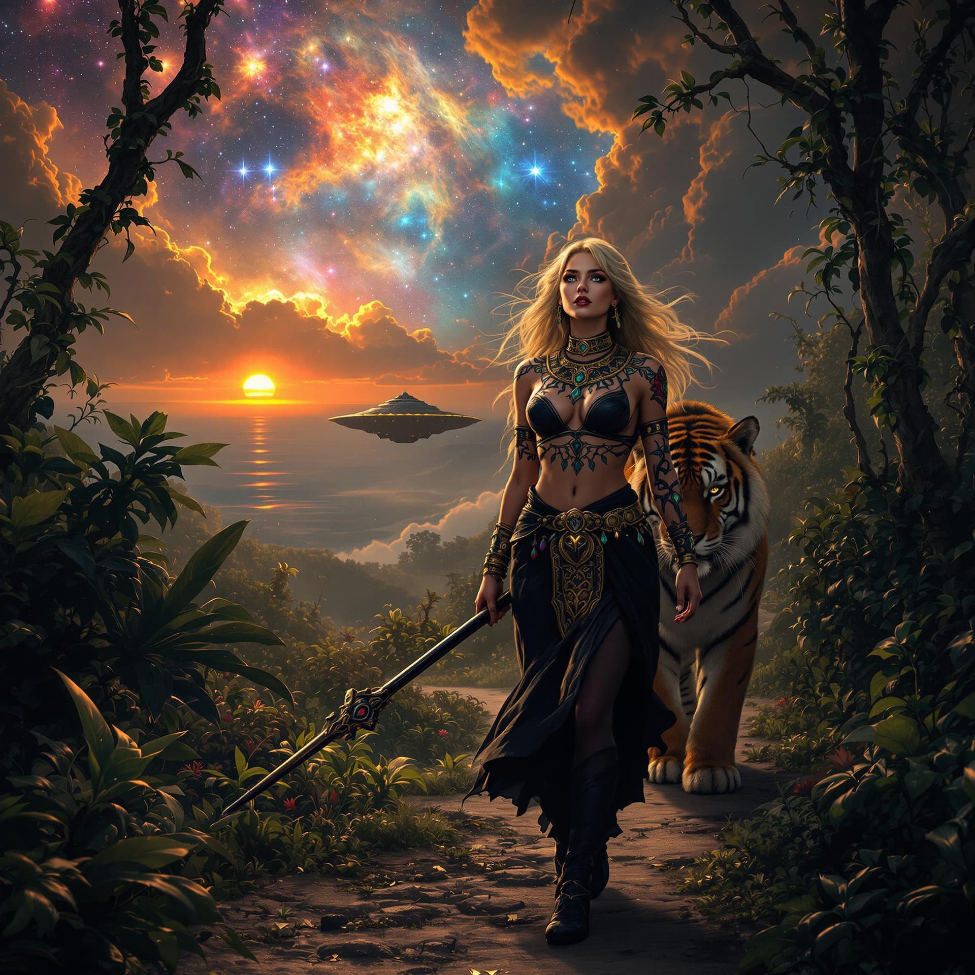 AI generated: Hyper realistic, photo realism, zoomed out full body HD Photo of beautiful, Amazon warrior queen wal...