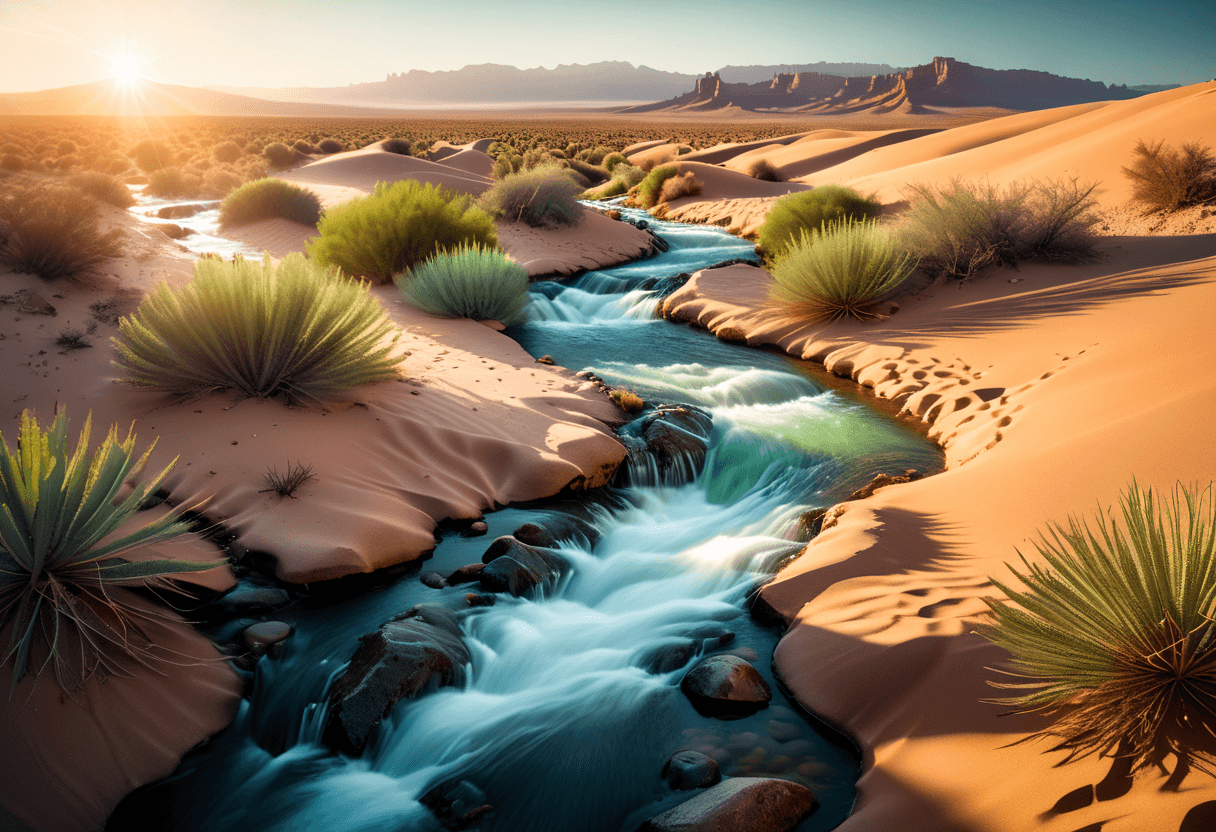 AI generated:  Cosplay Photograph, lush nature and cityscape, Tattoo style, (magical wild water stream flowing thr...