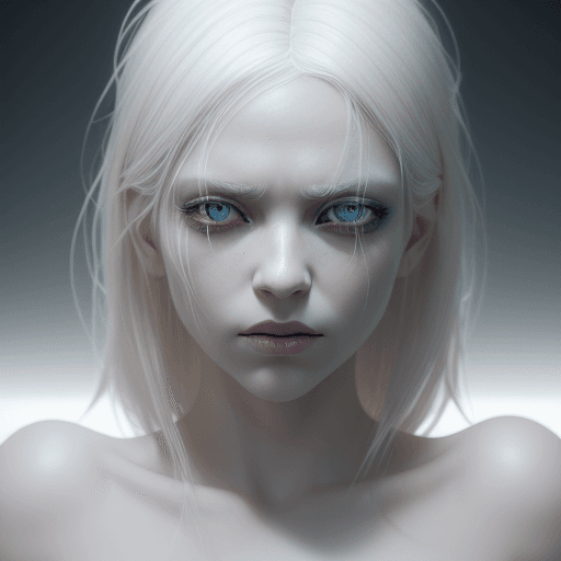AI generated: beautiful girl with white blonde hair with sleep deprivation, tired and blood shot eyes, one eye is ...
