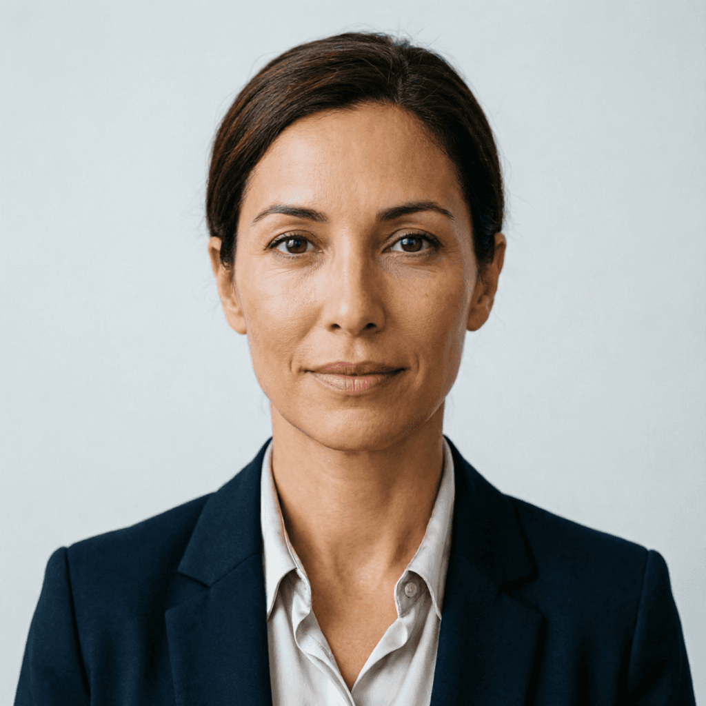 AI generated: A highly realistic ID-style portrait of an attractive Spanish woman around 38–42 years old, with a n...