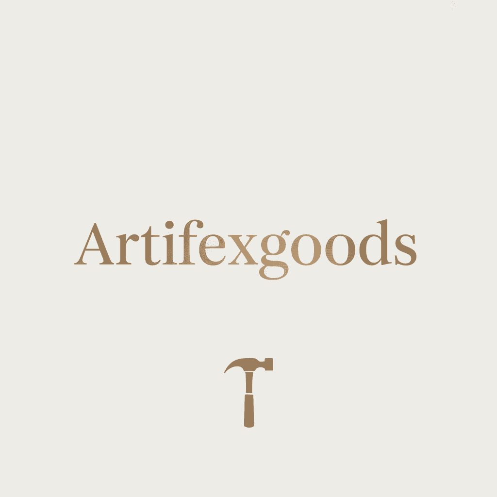 AI generated: Logo of brand with the in gold color "ArtifexGoods" over a white background. luxury icon,2d