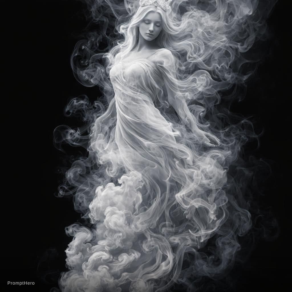 AI generated: convert this photo,The image features like a smoke-like representation of a beautiful goddess,which ...