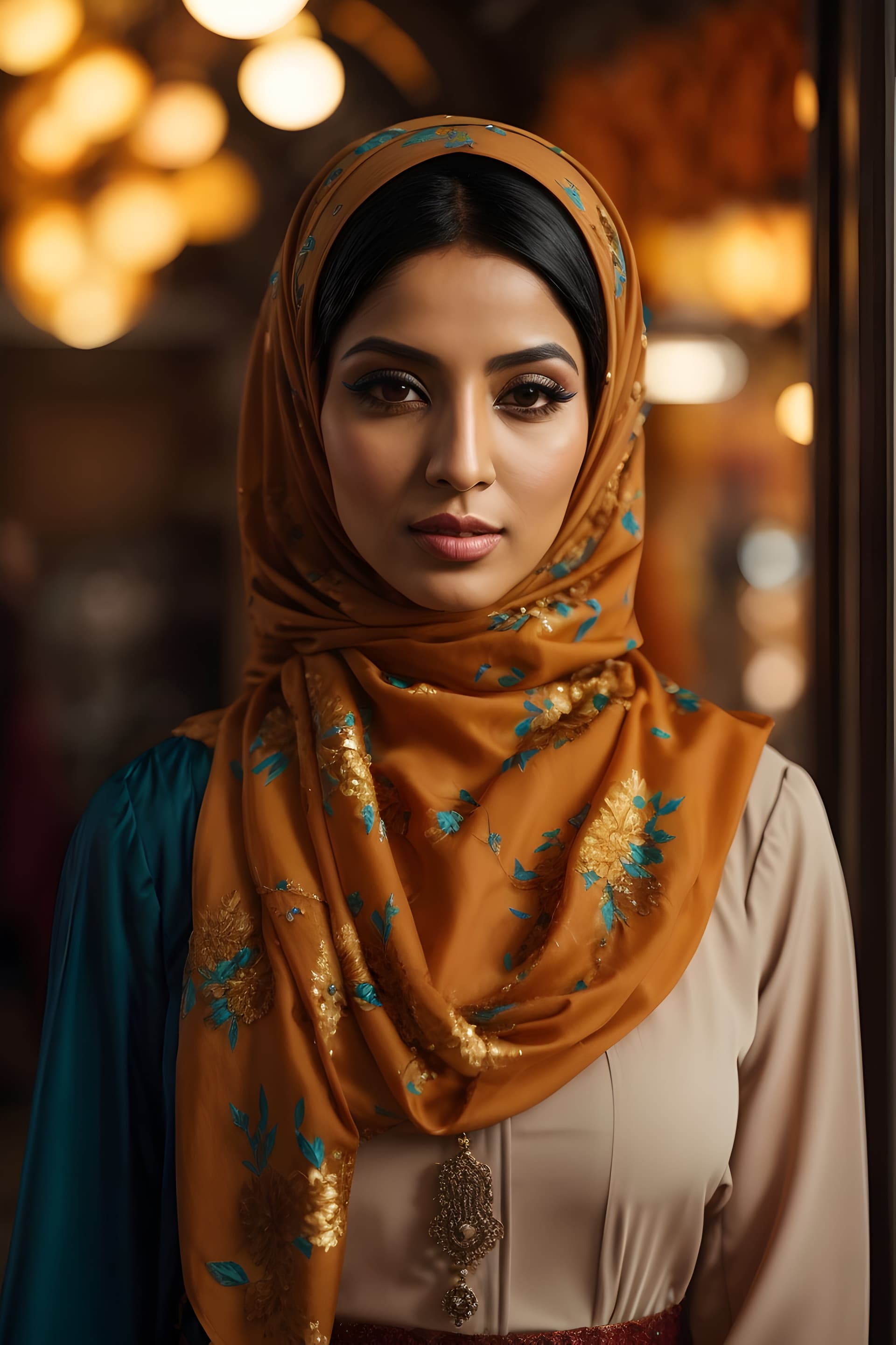 AI generated: Generate a hyper-detailed image in 8K, showcasing the elegance of an Iranian hijabi woman in a full-...