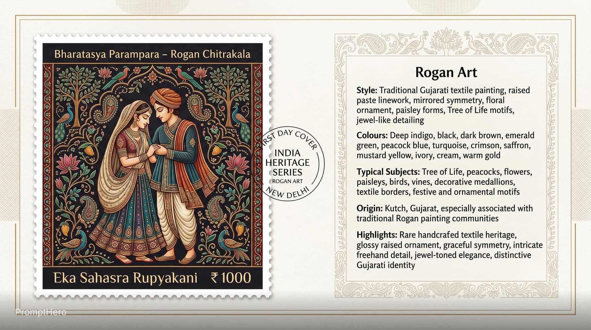 AI generated: Create a 16:9, 4K premium commemorative First Day Cover envelope inspired by India Post heritage des...
