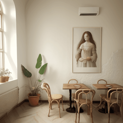 AI generated: A bohemian style painting, minimal, oold style- wall is the main object in the photo, leaf shadow on...