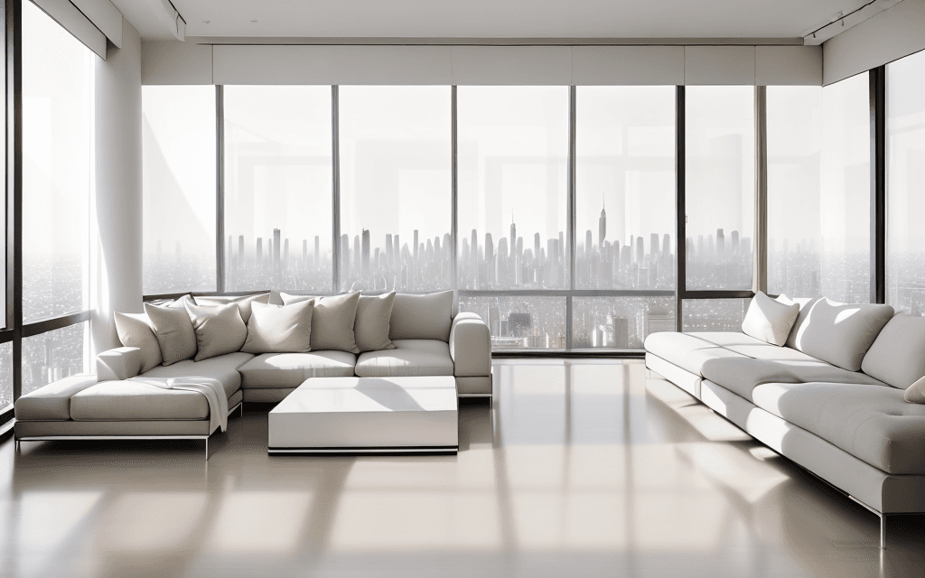 AI generated: Imagine a living room that exudes modern luxury. The room is spacious and filled with natural light,...