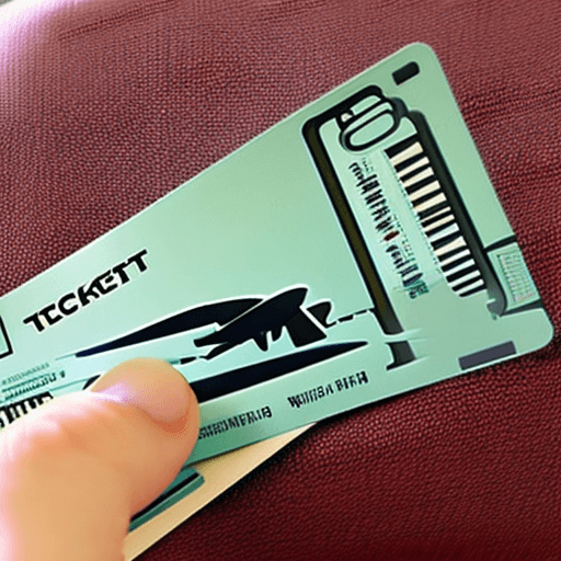AI generated: plane ticket in hand in airplane lounge