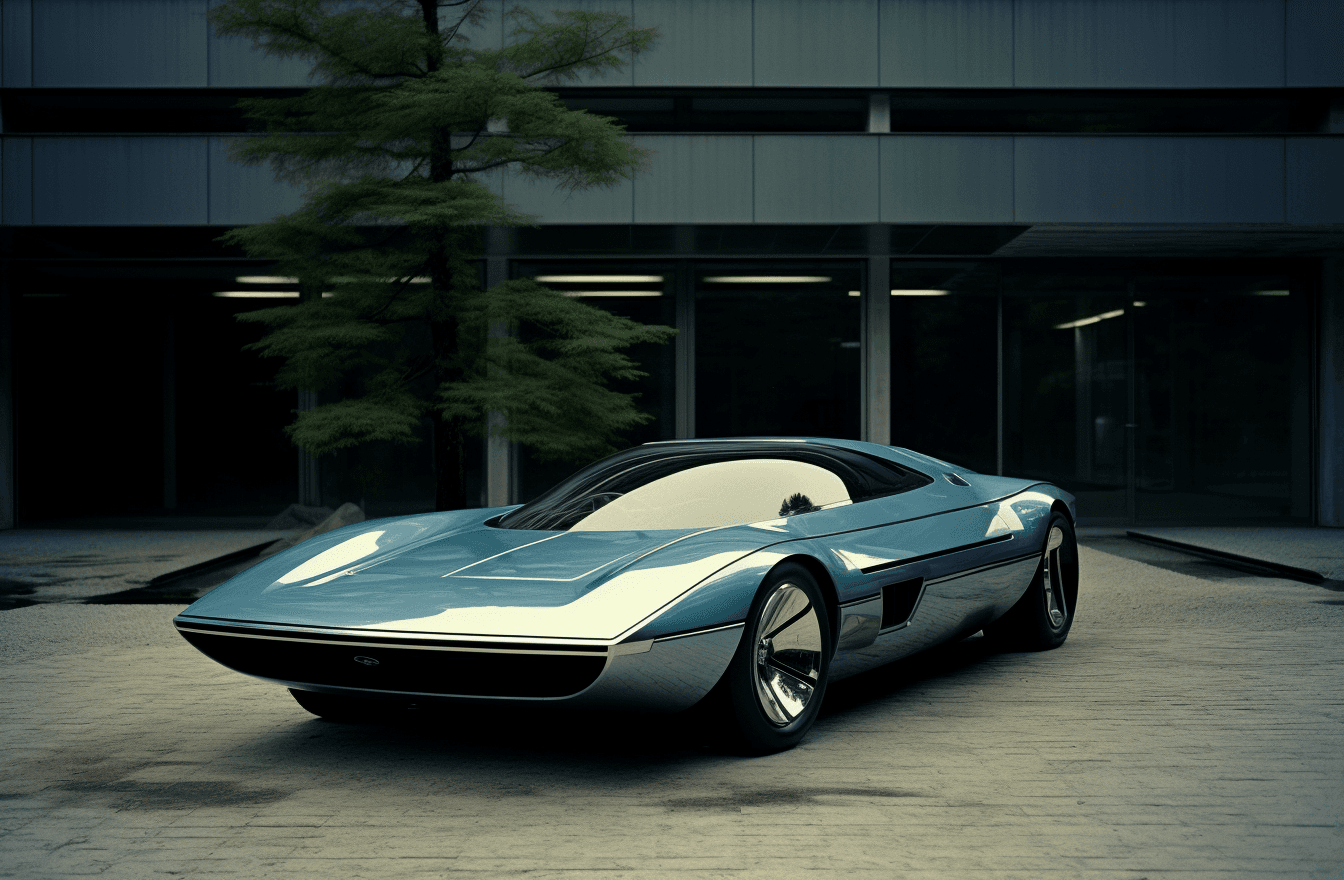 AI generated: A pencil sketch of the concept car "XR", with white bodywork and a red interior, silver front grille...