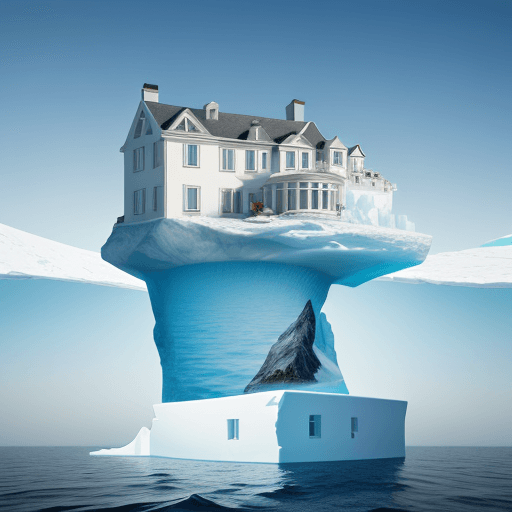 AI generated: realistic picture of a modern house on the top of an iceberg floating in the middle of the ocean